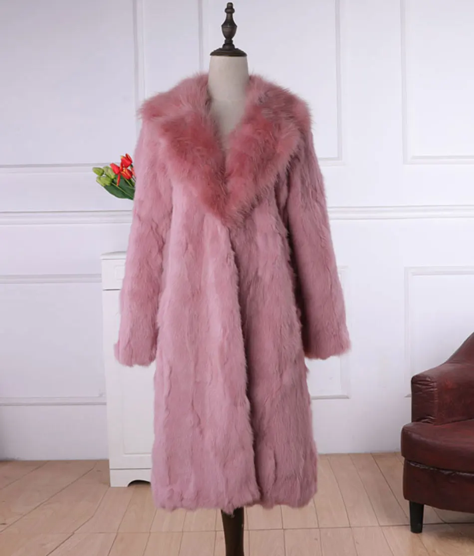 

Real Fur Coat 100% rabbit Fur Long Winter Women Coat Fur collar Raccoon Dog Fur collar Large size Long sleeve Fashion fur