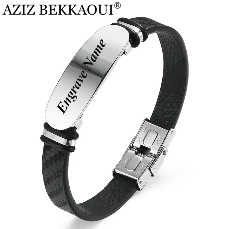 Браслет AZIZ BEKKAOUI с гравировкой имени мужской винтажный кожаный браслет из
