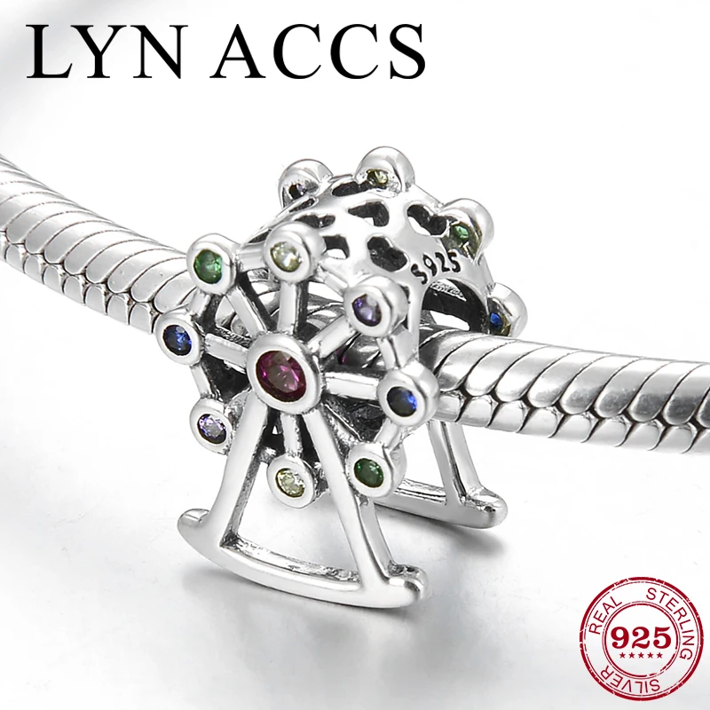 Hot sale 925 Sterling Silver Colorful Zircon Dream Ferris Wheel Charm Beads Fit Original LYNACCS Bracelet Jewelry making | Украшения и