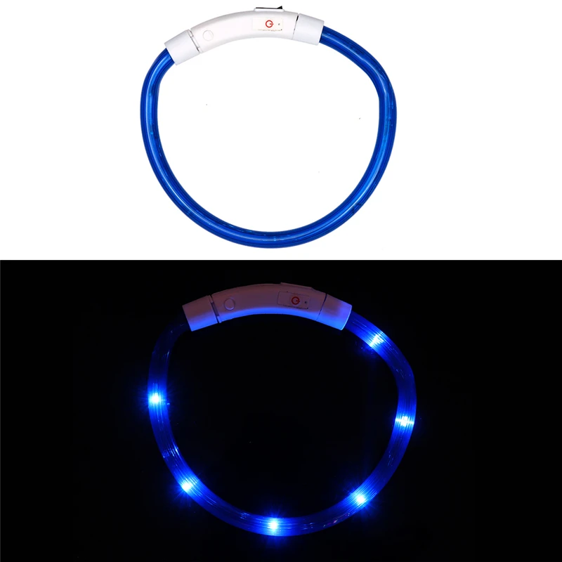 Blue C 3 вида стилей usb зарядка Регулируемый ошейник для собак светодиодный перезаряжаемый ночной мигающий светящийся пластиковый ПВХ однотонный ошейник для кошек - Цвет: Blue C