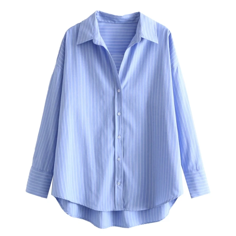 

Fashion Women Turndown Collar Casual Striped Shirt Female Long Sleeve Blouse Office Lady Loose Tops Blusas S9686