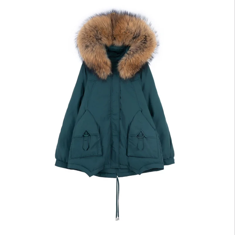 

women newest hooded short duck down jacket with big fur collar female loose fashion Korean style coat thickened winter jackets