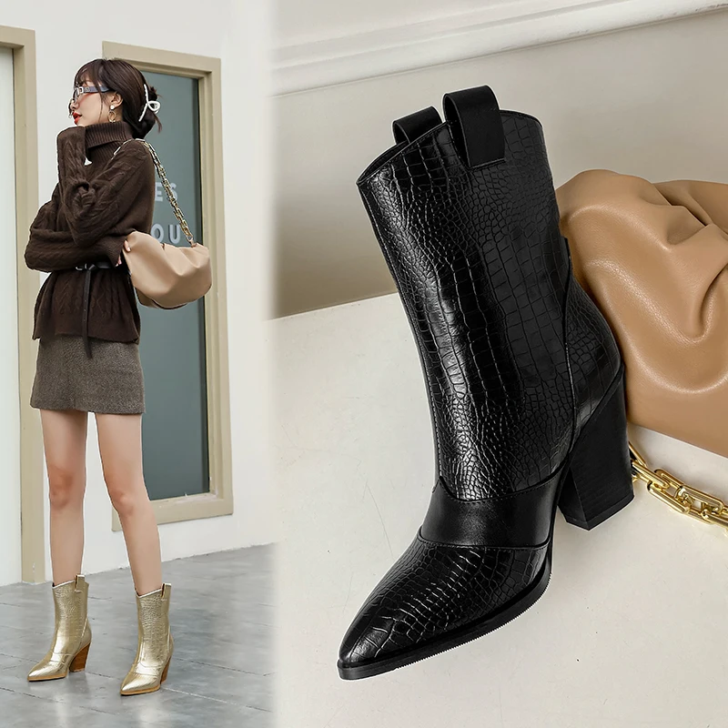 Женские ковбойские ботинки в ковбойском стиле Сезон осень-зима Коллекция 2021 года