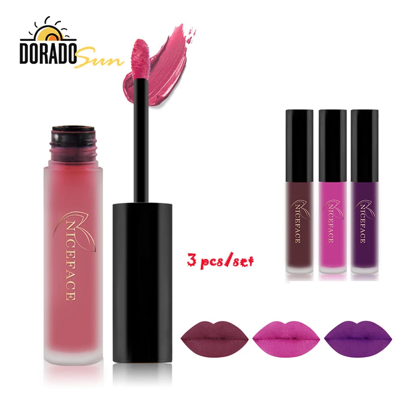 Doradosun 3 шт Матовый Блеск для губ водостойкий макияж немой красный жидкий набор