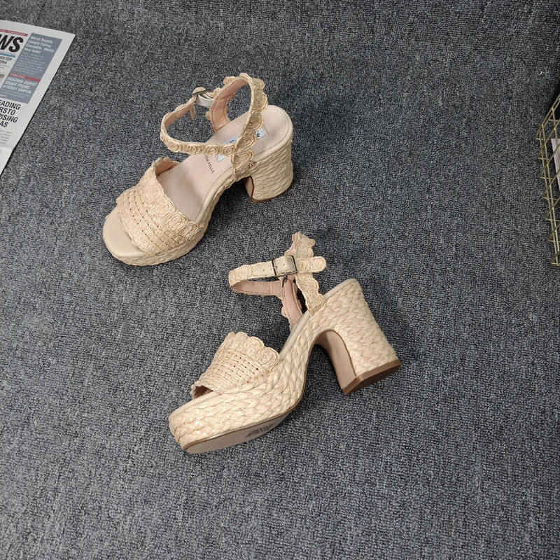 

High Heel Sandal for Women Shoes Lady 2021 Open Toe Suit Female Beige Buckle High-heeled Handmade New Comfort Peep Black Clogs G