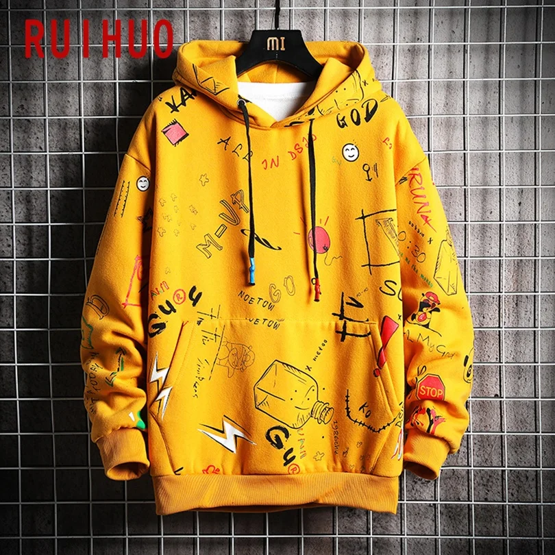 RUIHUO Харадзюку толстовка с капюшоном Мужская одежда мужские толстовки в стиле хип