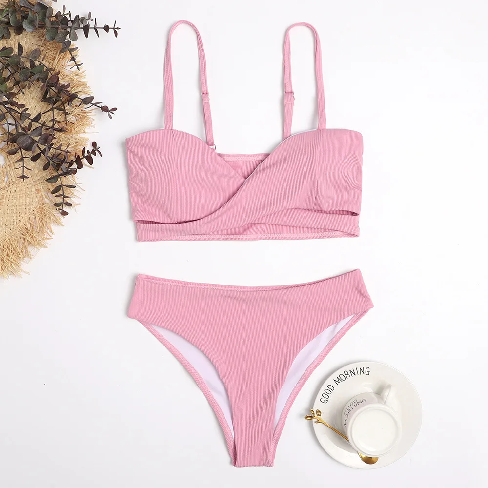 Bikini Set Swimsuit Women Sexy High Waist Bathing Suit Push Up Swimwear 2021 Fashion Cross Swim Cupshe New Brazil Thong Swimming