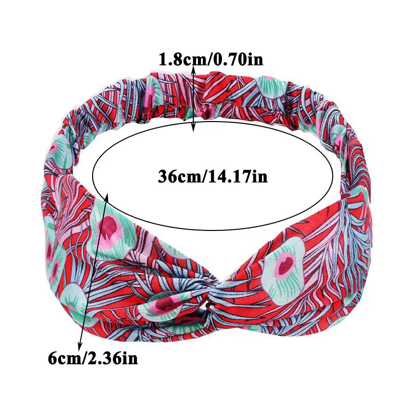 

Yoga Fitness Wash Face Hairbands Peacock Feather Pattern Print Hair Holder Cross Knotted Turban Headwrap Elastic Hair Band