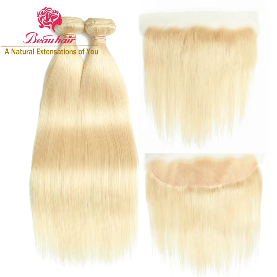 Beau Hair 613 волосы двойное переплетение пучки с 13*4 уха до уха Кружева Фронтальные малазийские человеческие волосы мед блонд не Реми волосы переплетение