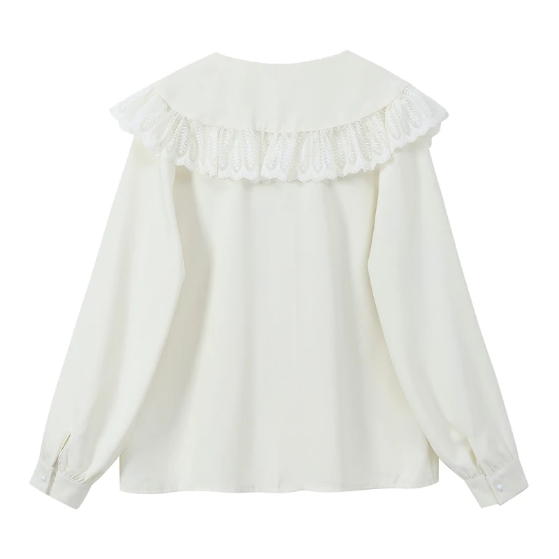 Абрикосовые женские блузки 2021 с длинным рукавом матросские оборки бандаж