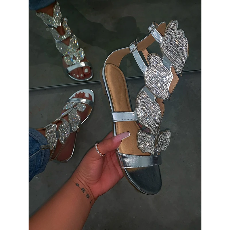 Шикарные сандалии со стразами Женская обувь Модель 2020 года Модные пляжные на
