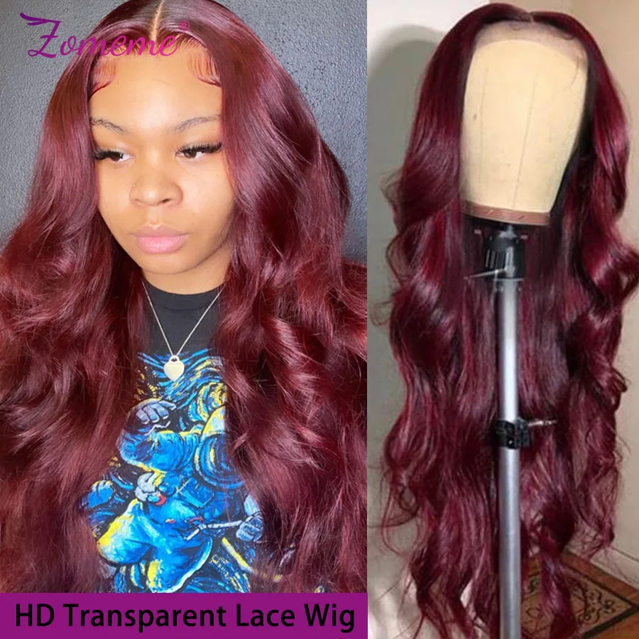 

Burgundy Human Hair Brazilian 13x4 Body Wave 99j Lace Front Wig HD Transparent Lace Frontal Wig 250 Density Siyun Show Hair Wig