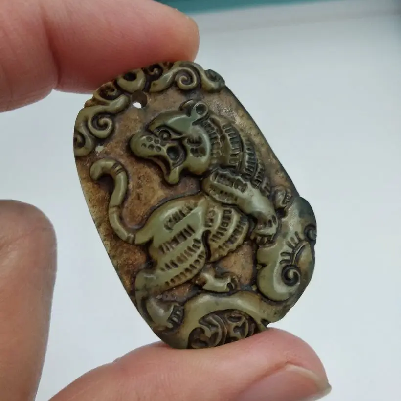 Винтажный нефритовый амулет подвеска в виде тигра китайский знак зодиака