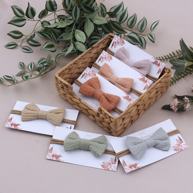 

T5EC Baby Girls Elastic Bow Headband Solid Color Bowknot Hair Band Turban Soft Cotton Headwear Hair Accessories for Newborn Kids