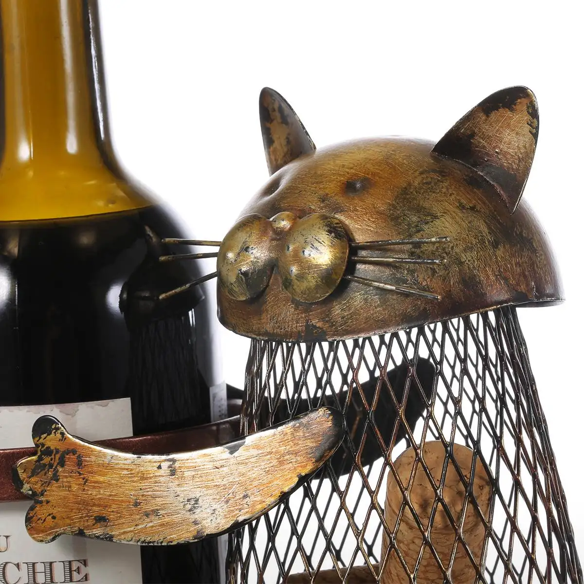 

Tooarts-Cat Wine Rack Cork Container Wine Bottle Holder Kitchen Bar Metal Wine Craft Animal Wine Holder Christmas Gift