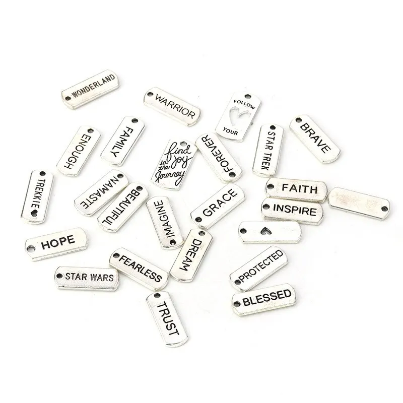 

DoreenBeads Zinc Based Alloy Charms Pendants Rectangle Silver Color Mixed Message DIY Jewelry Making 1 Set ( 25 PCs/Set)