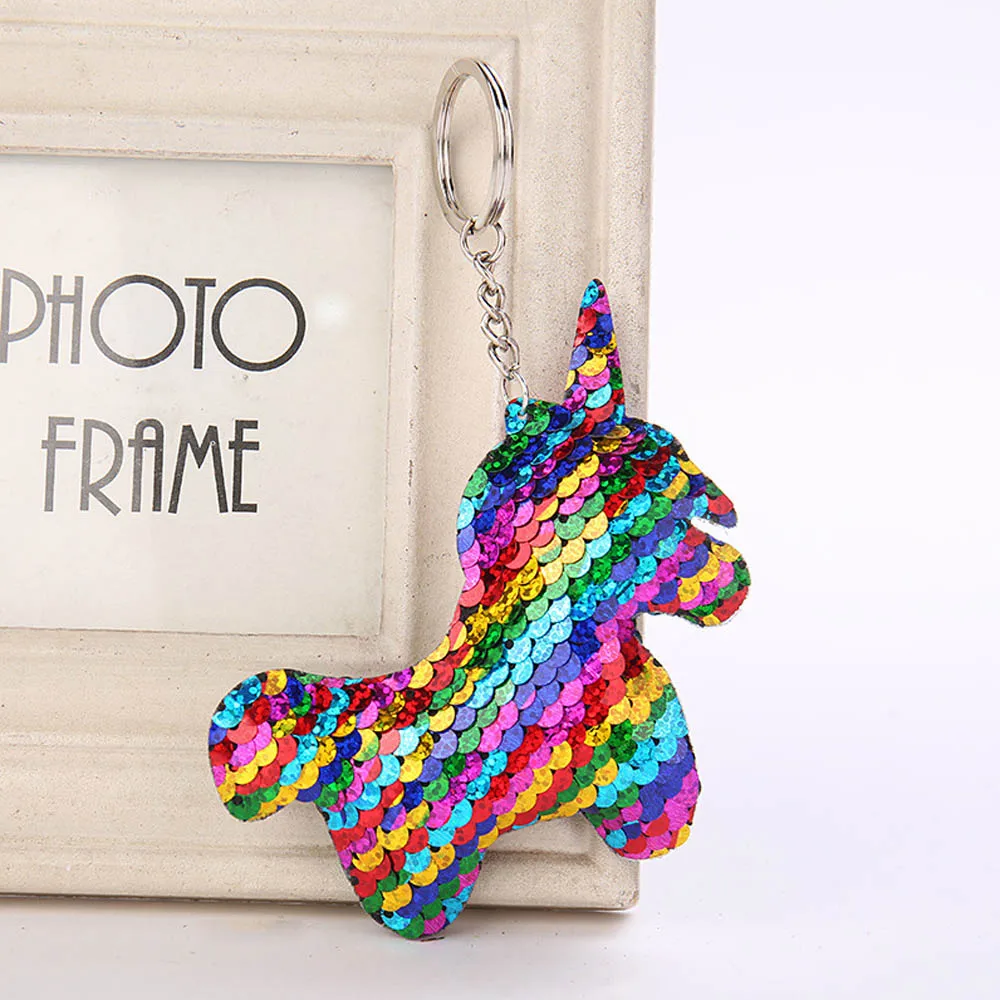 Unicorn Блестящее блестящее кольцо для ключей с русалочкой и единорогом, подвесная Елочная игрушка с сердечком, мягкий брелок для ключей, сумка для автомобиля, подвесной брелок - Цвет: Unicorn