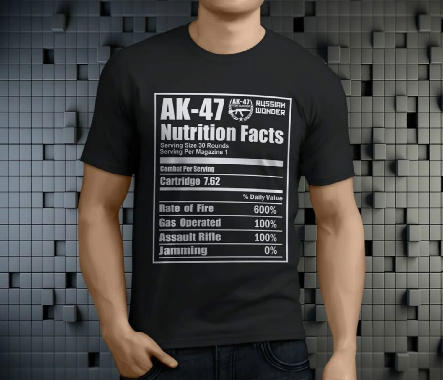 

AK47 Russian Riffle Funny Nutrition Facts Men's Black T-Shirt Summer Cotton Short Sleeve O-Neck Unisex T Shirt New S-3XL