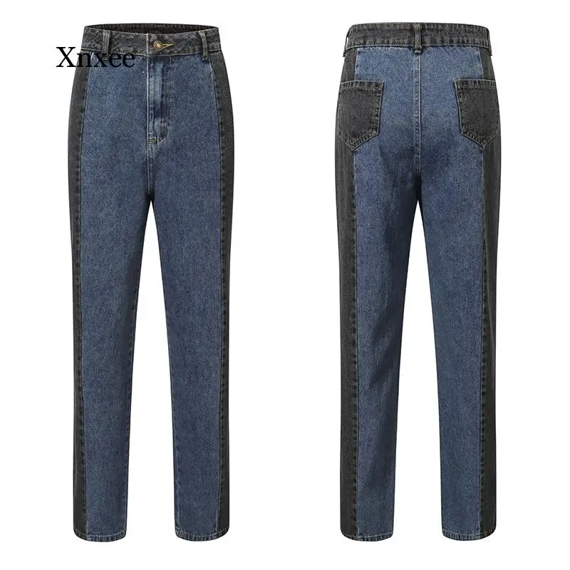 

Retro Rhetoric Contrast Women's Jeans Long Pant Summer Autumn Ladies Trousers Denim Women High Waist Jeans Stitching