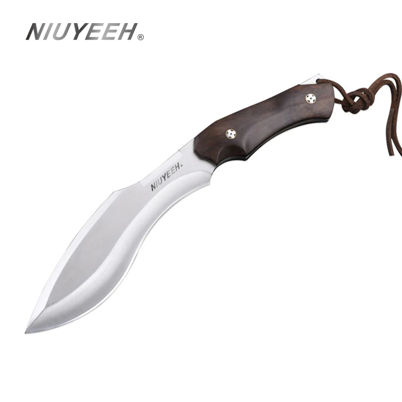 

Fixed Blade Straight Knife 8CR13mov Hunting Knife Camping Outdoor Mirror Light Tactical Knives With Ebony Handle Leather Case