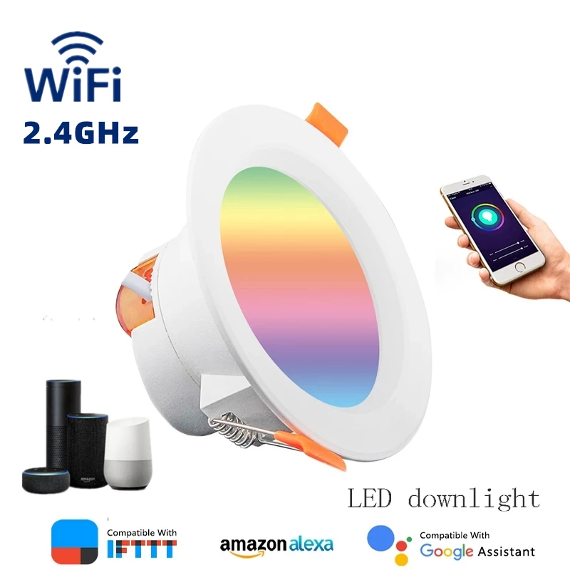 

Умный светодиодный светильник с Wi-Fi, затемняемые круглые RGB точечные светильники с изменением цвета, с поддержкой Alexa Google Home, 5 Вт/7 Вт/9 Вт
