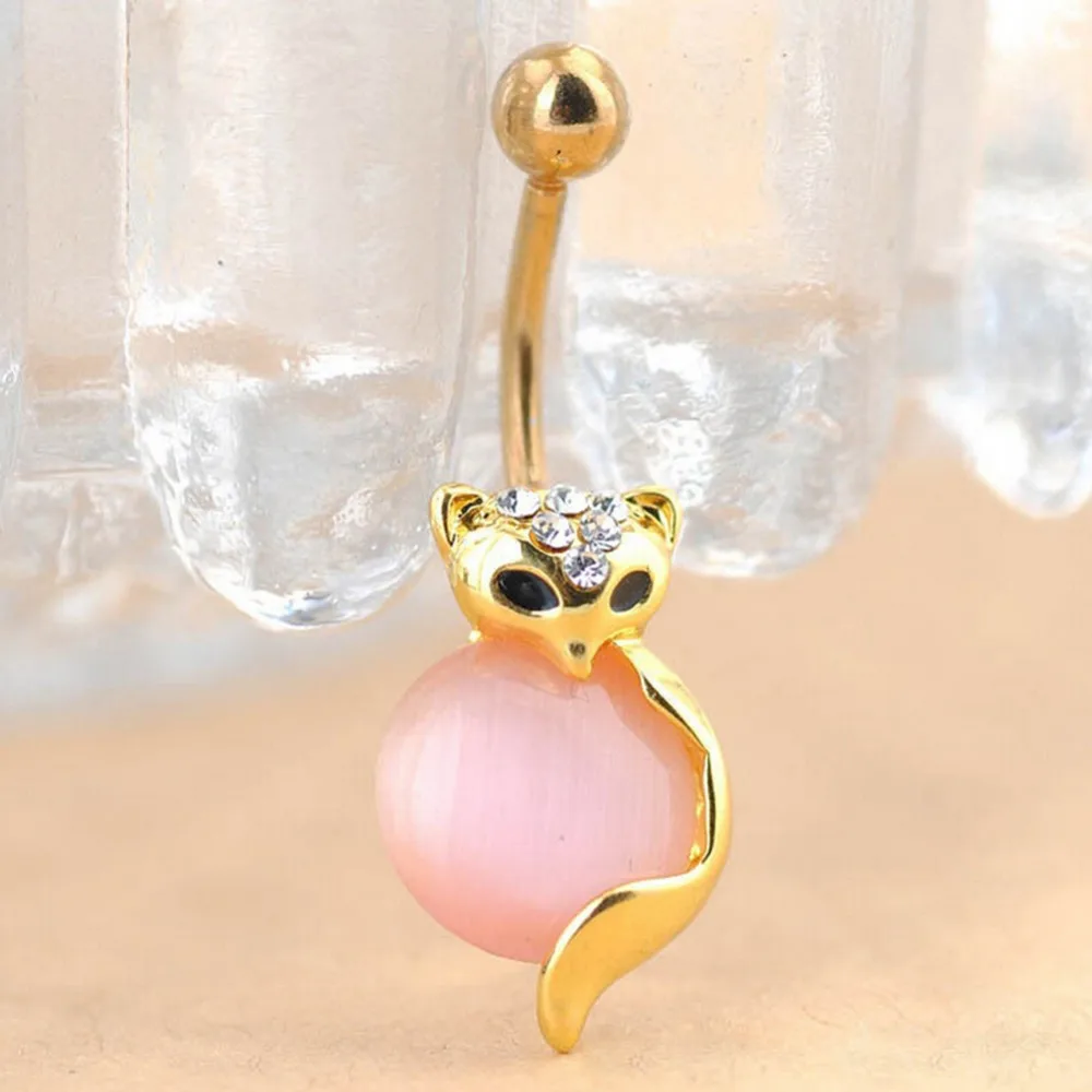 

Красивое кольцо для живота в форме котенка с натуральным кристаллом золотого цвета очаровательные ювелирные изделия для тела аксессуары