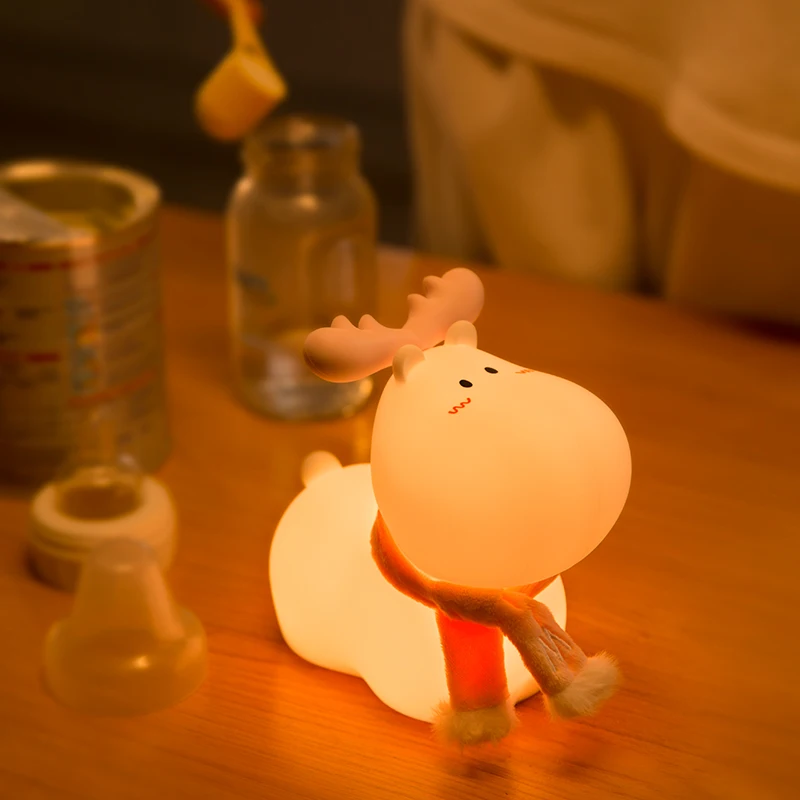 

Animal deer Silicone Night Light Dimming USB Rechargeable Cartoon Deer Baby Sleeping LED Lamp Christmas Gifts For Children