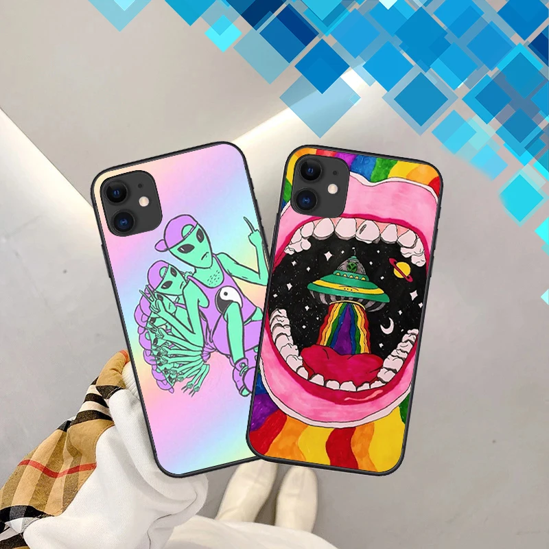 

Aesthetics Cute Cartoon alien space Silicone Phone Case For iPhone 12 11 13 Pro XsMax 6s 7 8Plus 12Mini SE20 Soft TPU Back Cover
