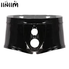 Iiniim, мужское мокрое нижнее белье кожаные шорты-боксеры, трусики слипы с отверстием для пениса, сексуальные трусы-боксеры с низкой посадкой