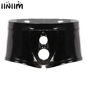 Iiniim, мужское мокрое нижнее белье кожаные шорты-боксеры, трусики слипы с отверстием для пениса, сексуальные трусы-боксеры с низкой посадкой