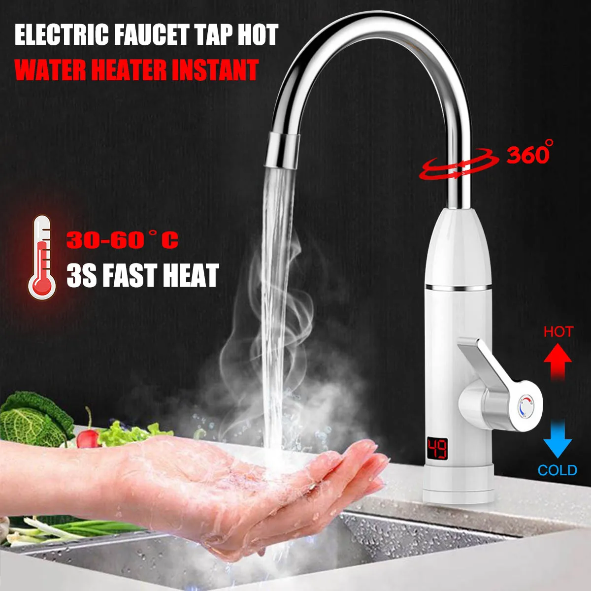 

220V Electric Kitchen Water Heater Tap 3000WInstant Hot Water Faucet Heater Heating Faucet Tankless Instantaneous Water Heater