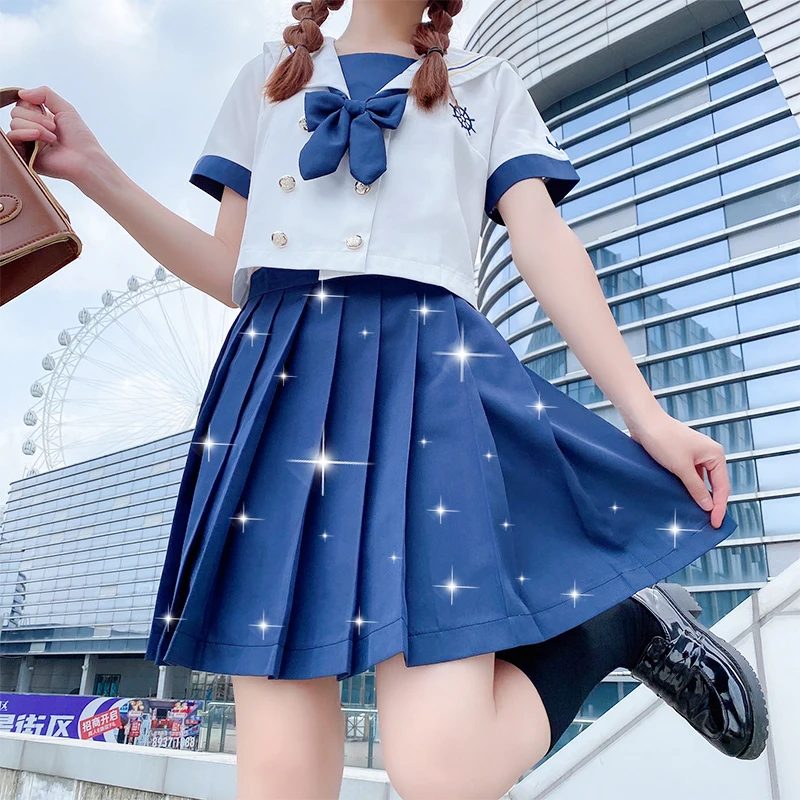 

Japanese Jk Uniform Set Summer Navy Collar Short Sleeve T-Shirt Top Jk Skirt Suit Two-Piece Female Sweet Cute Sailor Suits Women