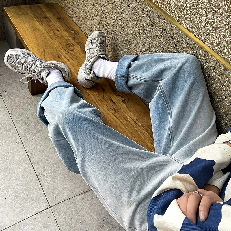 Cotton Gradient Jeans Men's Fashion Retro Casual Wide-leg Jeans Men Streetwear Loose Hip-hop Straight Denim Trousers Mens M-3XL