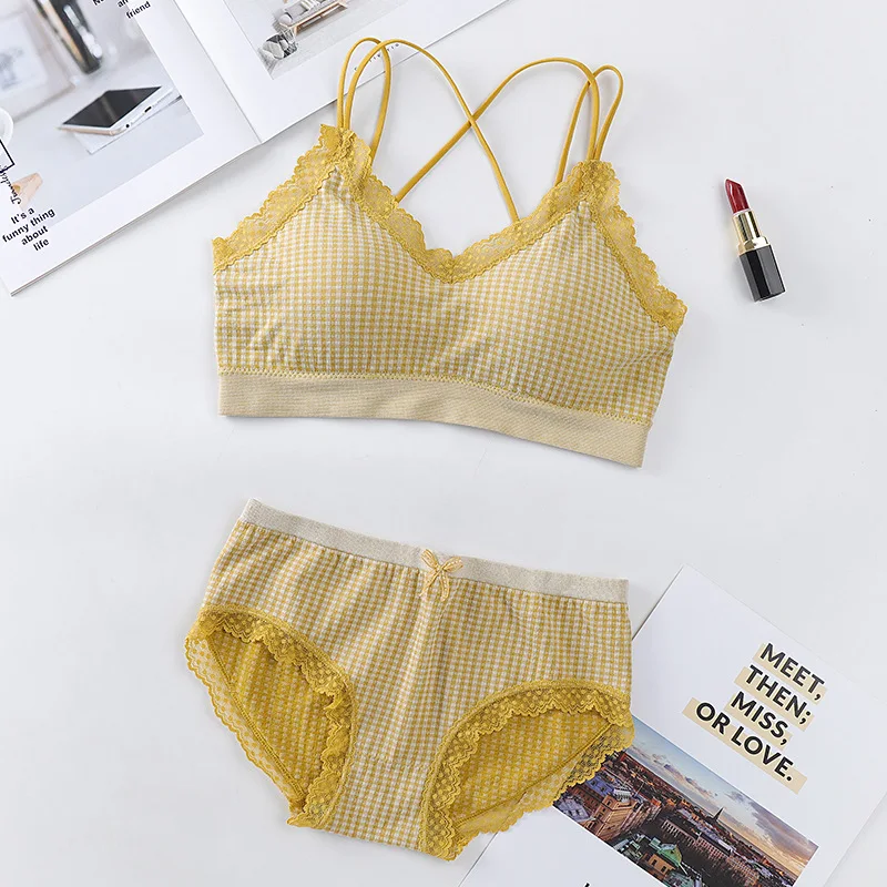 Сексуальный женский комплект с бюстгальтером и трусиками в клетку спортивный