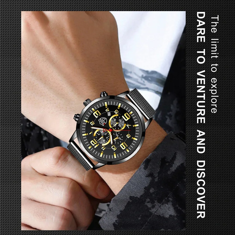 

Gold Watch New Fashion Big Dial Men's Watch Middle East Hot Style Luminous Calendar Steel Band Men's Watch