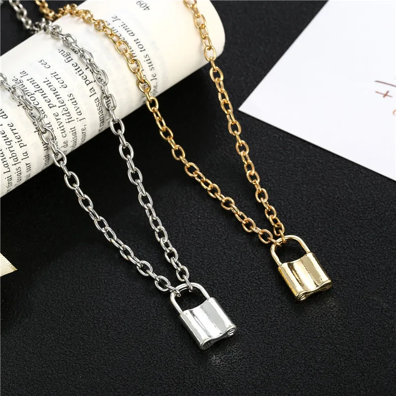 

Lock Chain Pendant Necklace Punk Link Chain Gold Silver Color Padlock Charm Necklace Women Fashion Gothic Hip Hop Jewelry