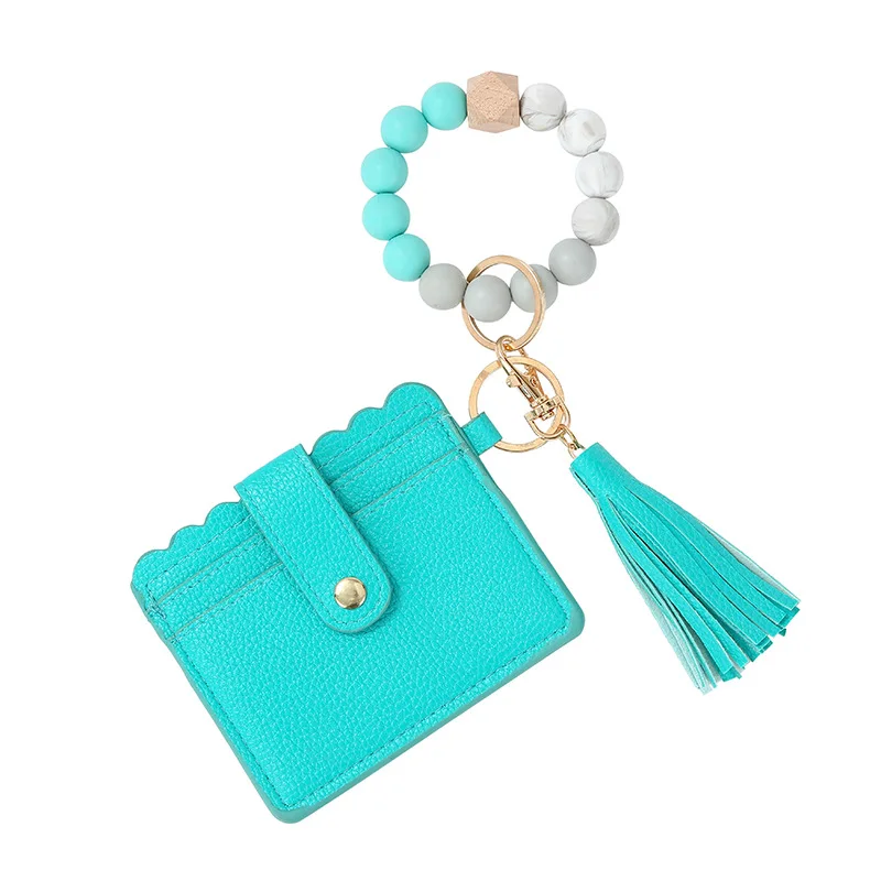 

2021 new PU Tassel Card Case Silicone Bracelet Bracelet Keychain Bracelet Keyring Silicone Beads credit card holder Coin Purse