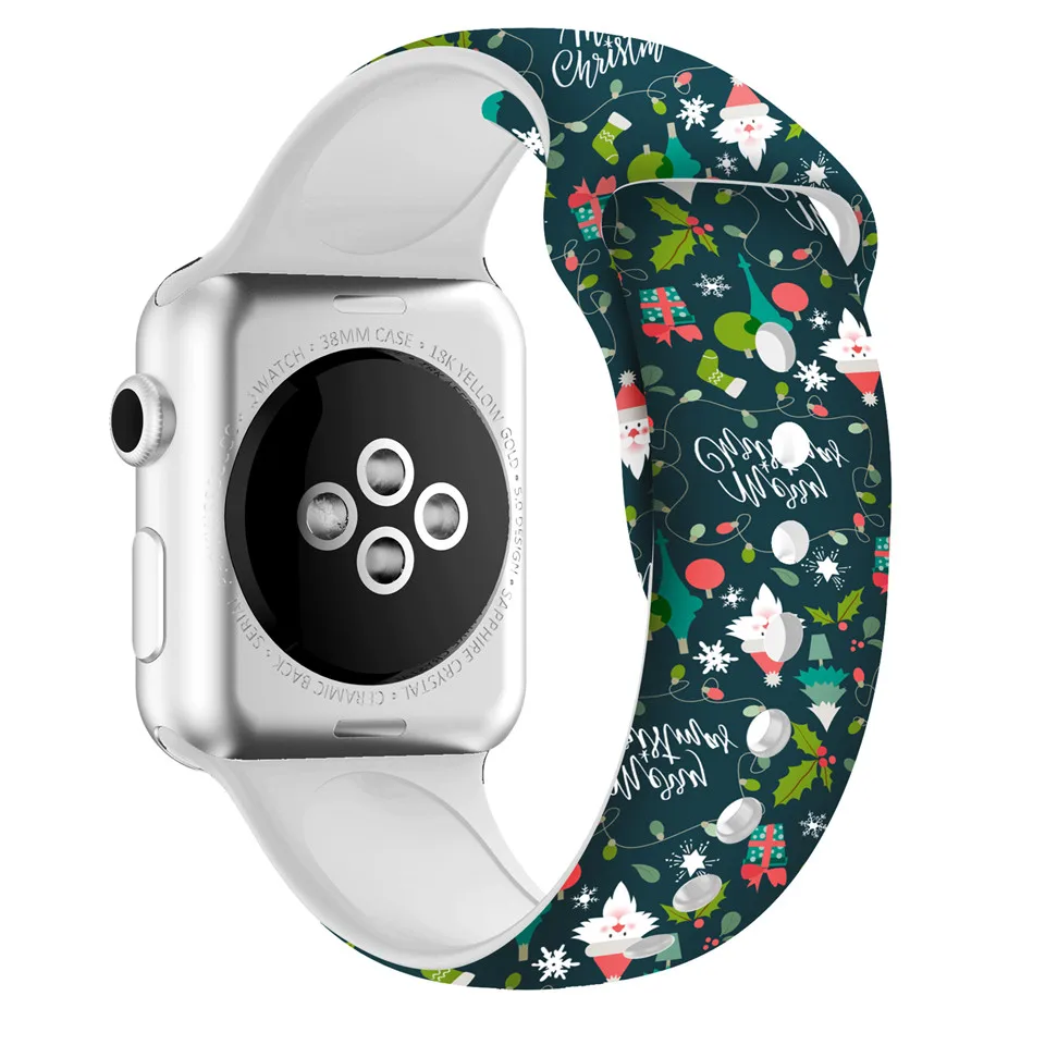 Christmas strap For Apple Watch band 44mm 40mm 45mm 41mm 38mm 42mm Cartoon Printed watchband Bracelet IWatch serie 5 4 3 6 SE 7