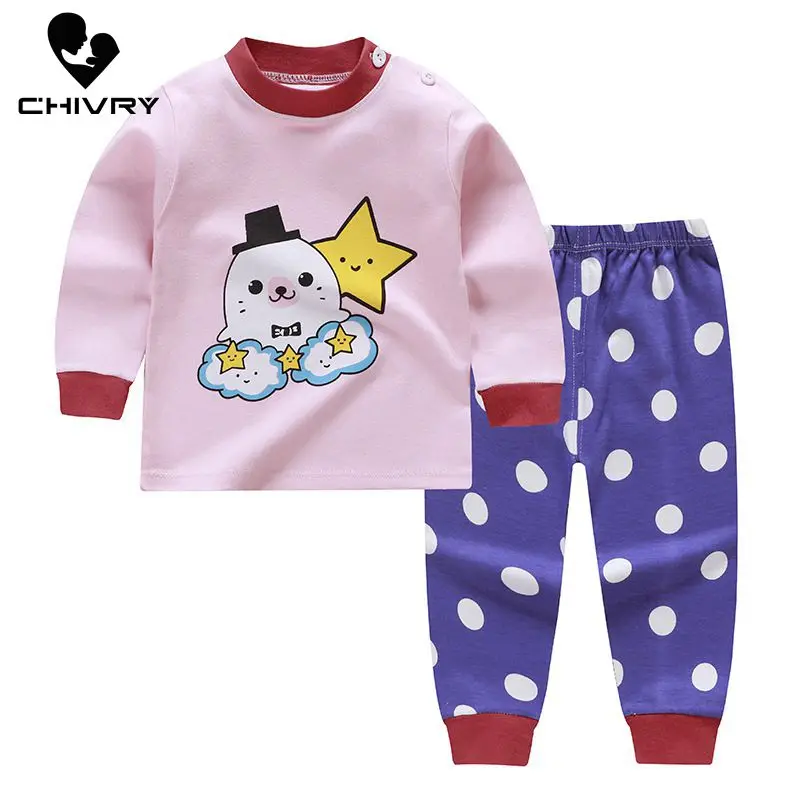 Футболка с длинным рукавом круглым вырезом и штанами для новорожденных девочек