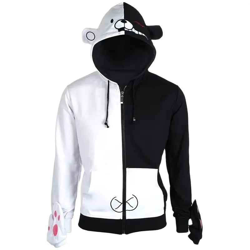 

Костюм в стиле аниме «данганронпа» унисекс, толстовка с капюшоном, черный, белый медведь, повседневное пальто с длинным рукавом, куртка