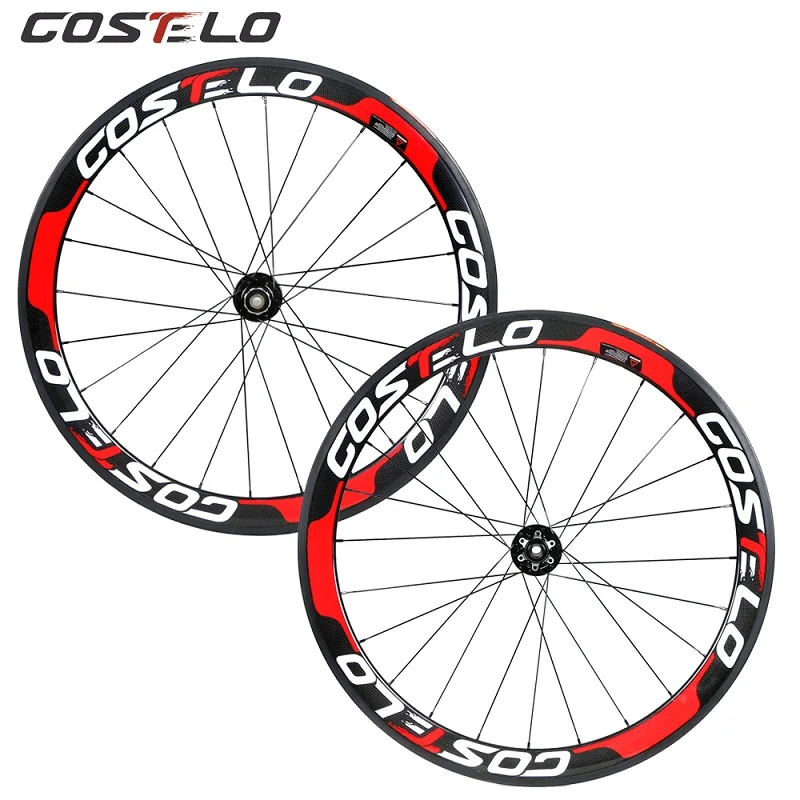 red Clincher Costelo через ось 6 Болт дисковый тормоз карбоновые колеса для шоссейного велосипеда 700C 50 мм Clincher углеродная колесная труба 25 мм u-образный циклокросс - Цвет: red Clincher