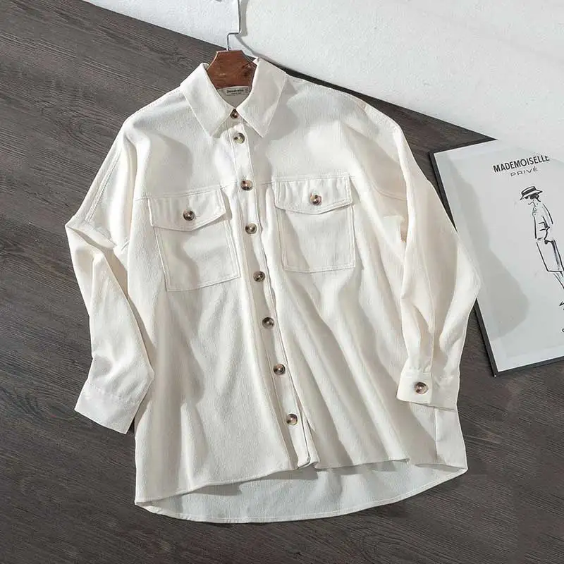

Good Quality Plus Size Solid Corduroy Blouse Women Fashion Spring 2022 Sale Office Lady Blusas Turn Down Collar Blouses Shirts