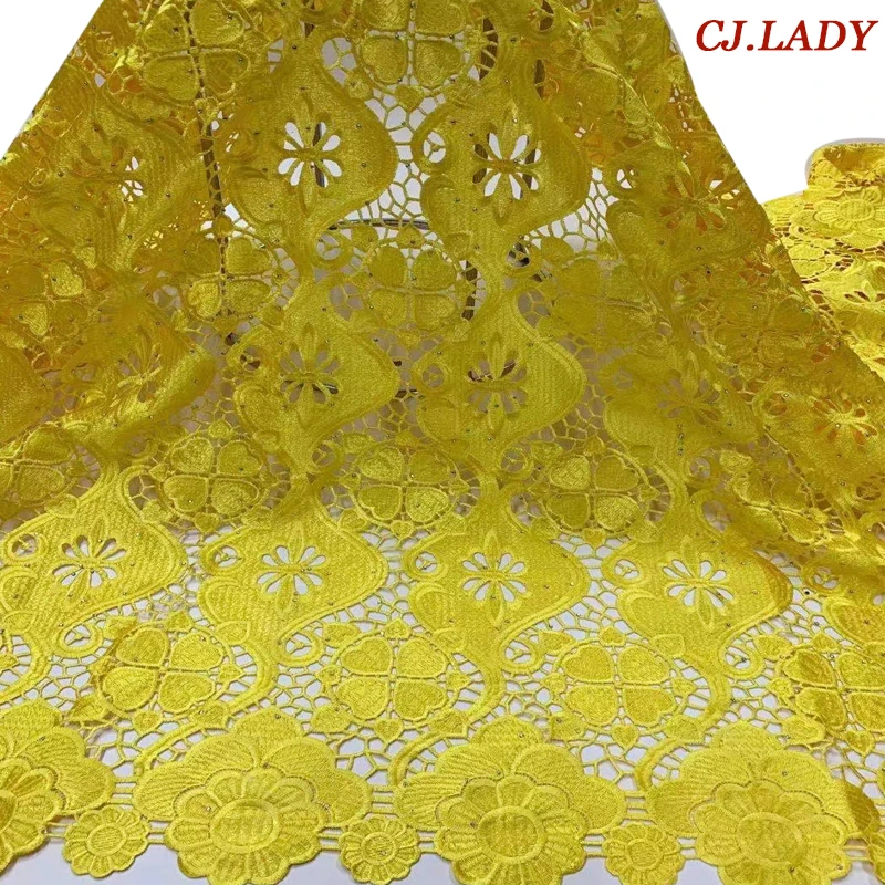 

Французская кружевная ткань 2021 желтая гипюровая кружевная вышивка Африканский шнур кружевная ткань Высокое качество нигерийское для вече...