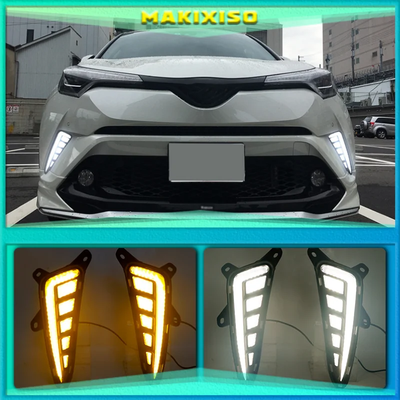 

2PCS For Toyota CHR C-HR 2016 2017 2018 2019 LED DRL Daytime Running Light Daylight Fog Lamps With turn Signal lamp car Styling