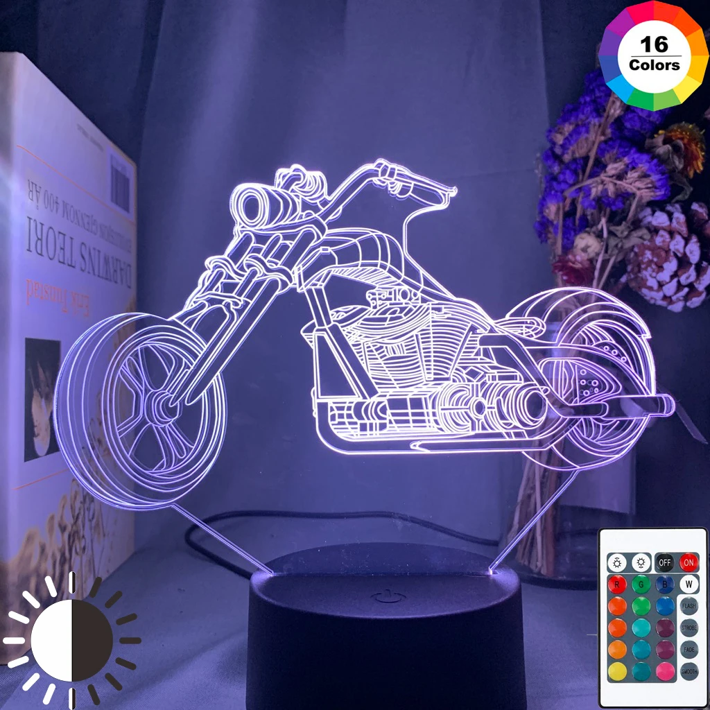 

3d иллюзия Лампа мотоциксветильник для детской спальни Декор меняющая цвет атмосфера приз для мероприятия светодиодный ночсветильник мото...