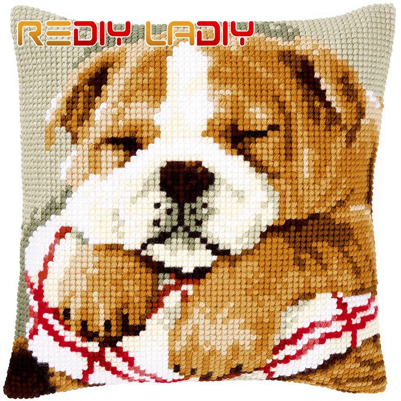 

DIY Cross Stitch Cushion Cover Sleeping Bulldog Chunky Cross-Stitch Kits 100% Acrylic Yarn Pillow Case Home Decor Hobby & Crafts