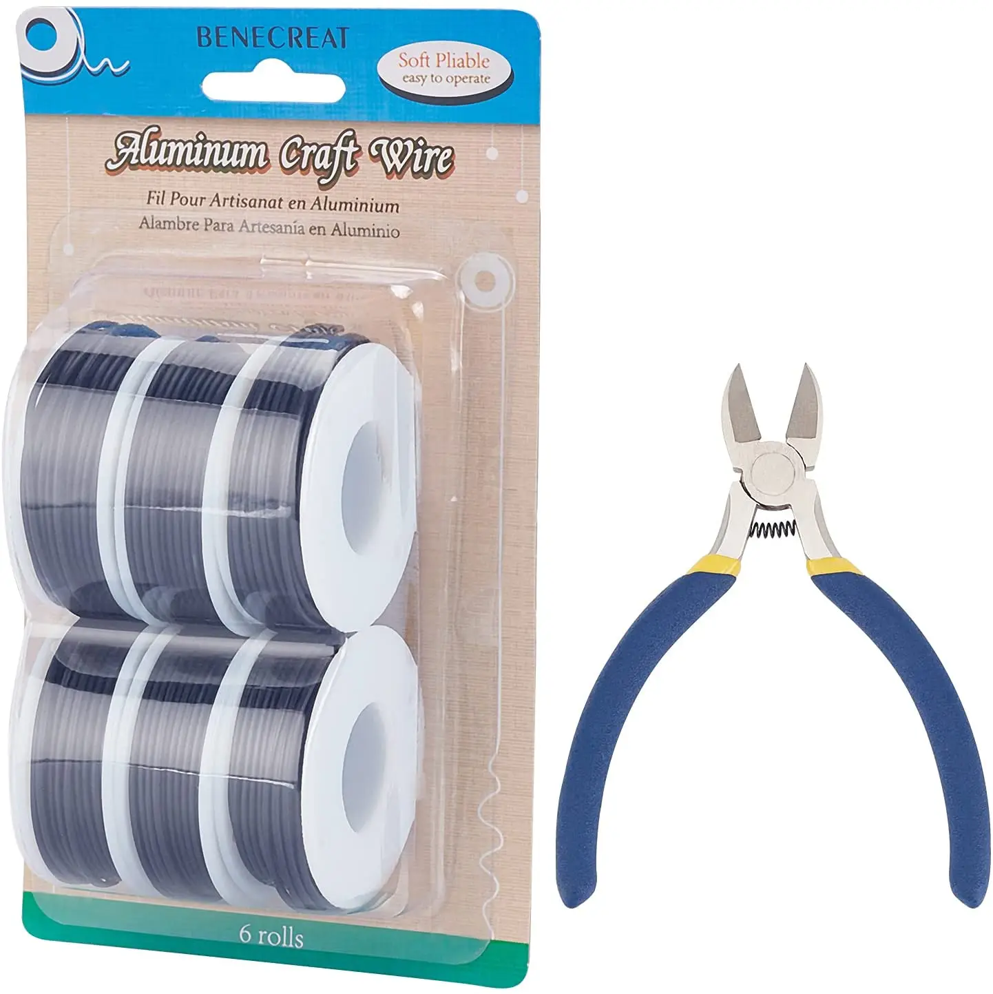 

6 rolls of 196 feet aluminum wire No. 15 anti-tarnishing tape 1 side cutting pliers gardening carving production