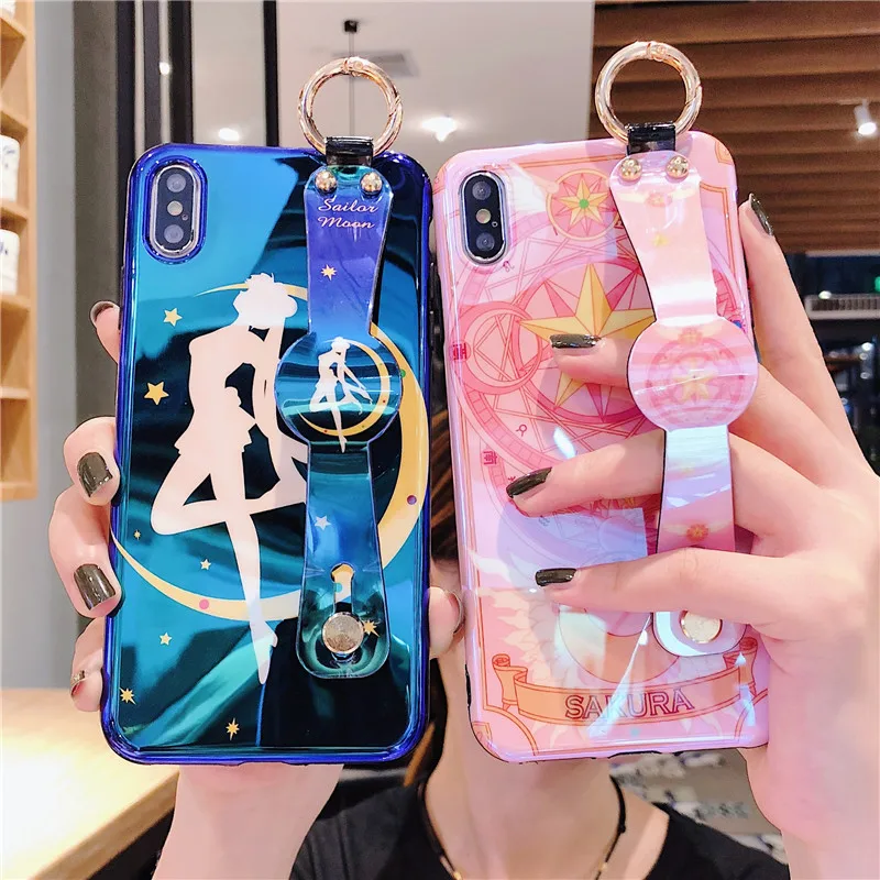 Мягкий чехол для iphone XS max с милым ремешком на запястье Sailor Moon X XR 8plus 7 7plus 6 6S p