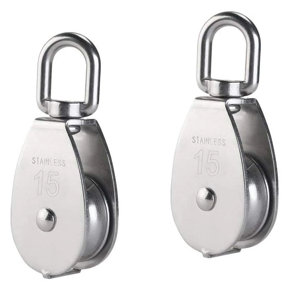 

Hot 12 Pcs M15 Single Pulley Block 304 Stainless Steel Hang Wire Pulley Roller Swivel Lifting Wire Rope Cable Towing Wheel
