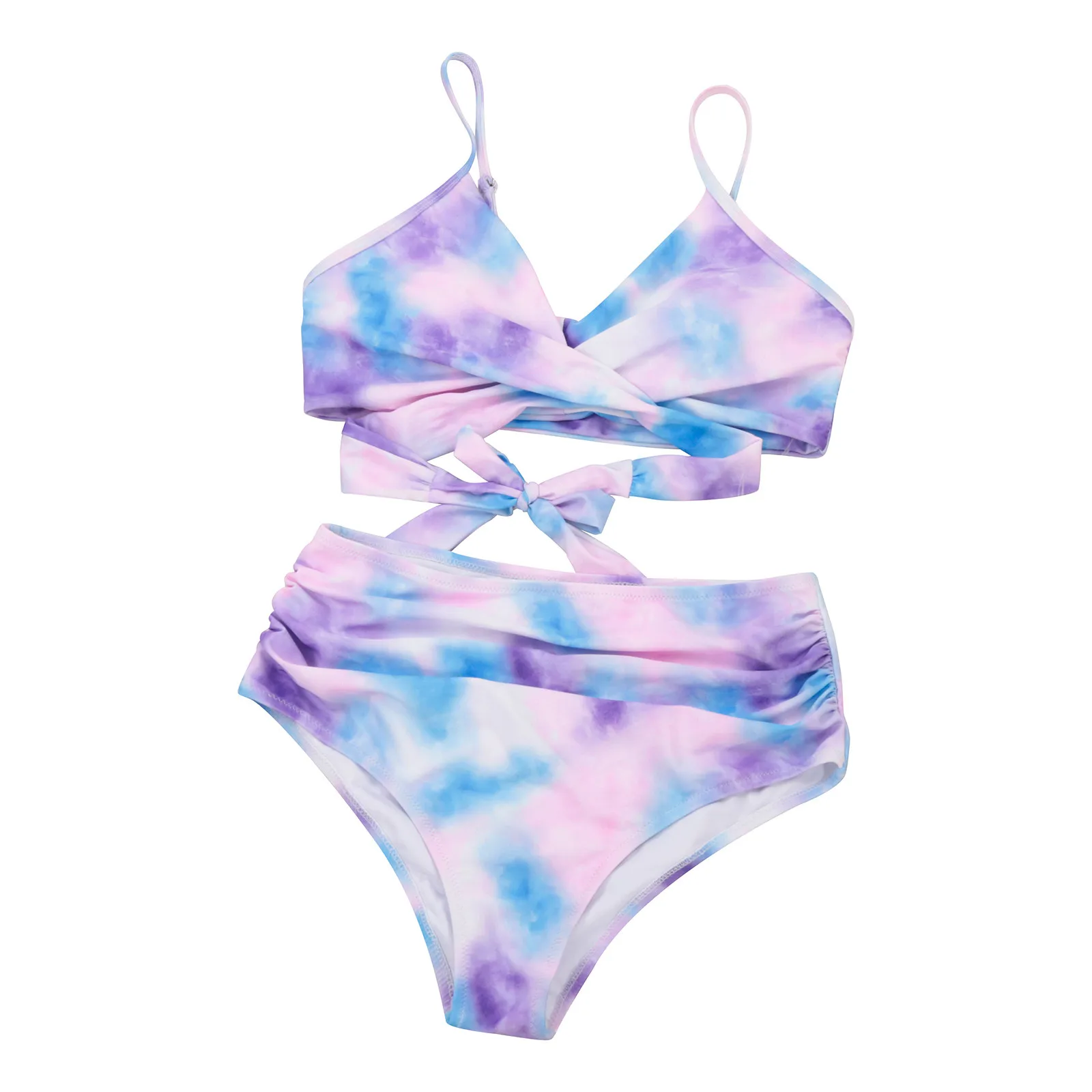 

2021Women Swimsuit Ladies Sexy Fashion Print Matching Tie-dye Bandeau Bandage Bikini Set Push-Up Swimwear Beachwear